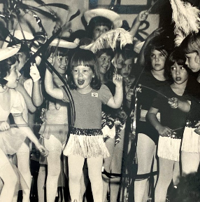 Dancing at age 3 - black and white photo of a recital performance.